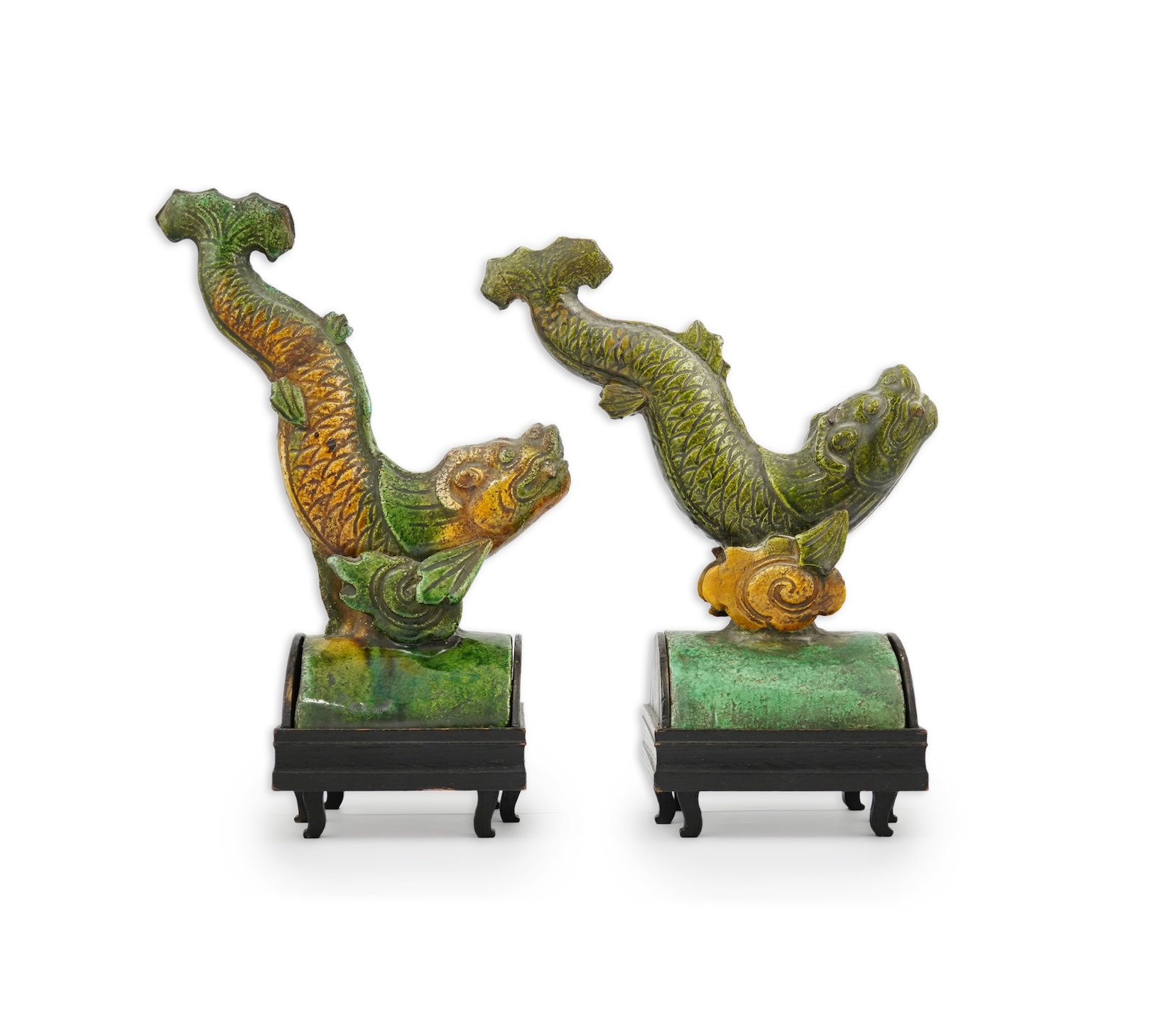Two Chinese sancai ‘dragon-fish’ ridge tiles, Ming dynasty, c.1580-1620